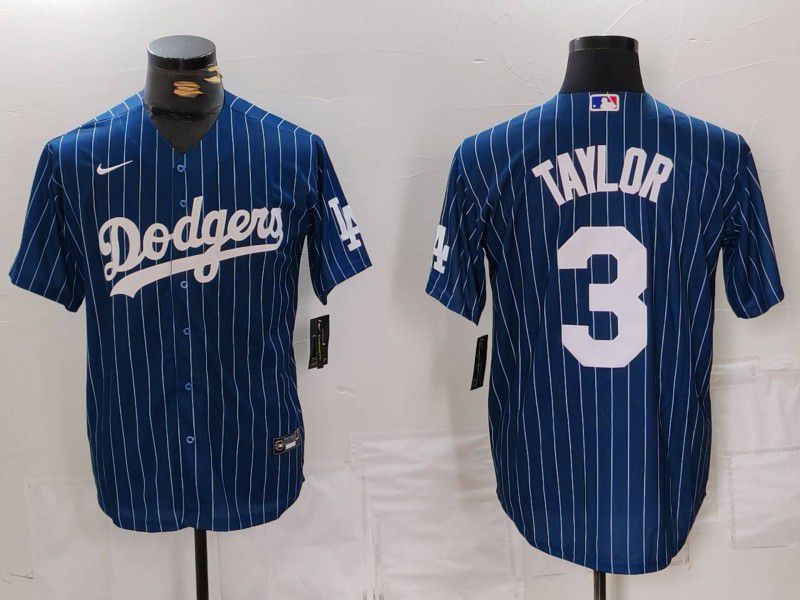 Men Los Angeles Dodgers #3 Taylor Blue Stripe Game 2024 Nike MLB Jersey style 1
